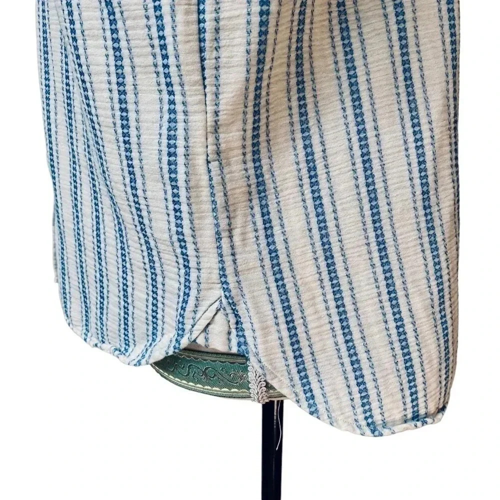 Faherty Avery Organic Cotton Gauze Camp Shirt Blue White Stripe XS - Picture 9 of 14